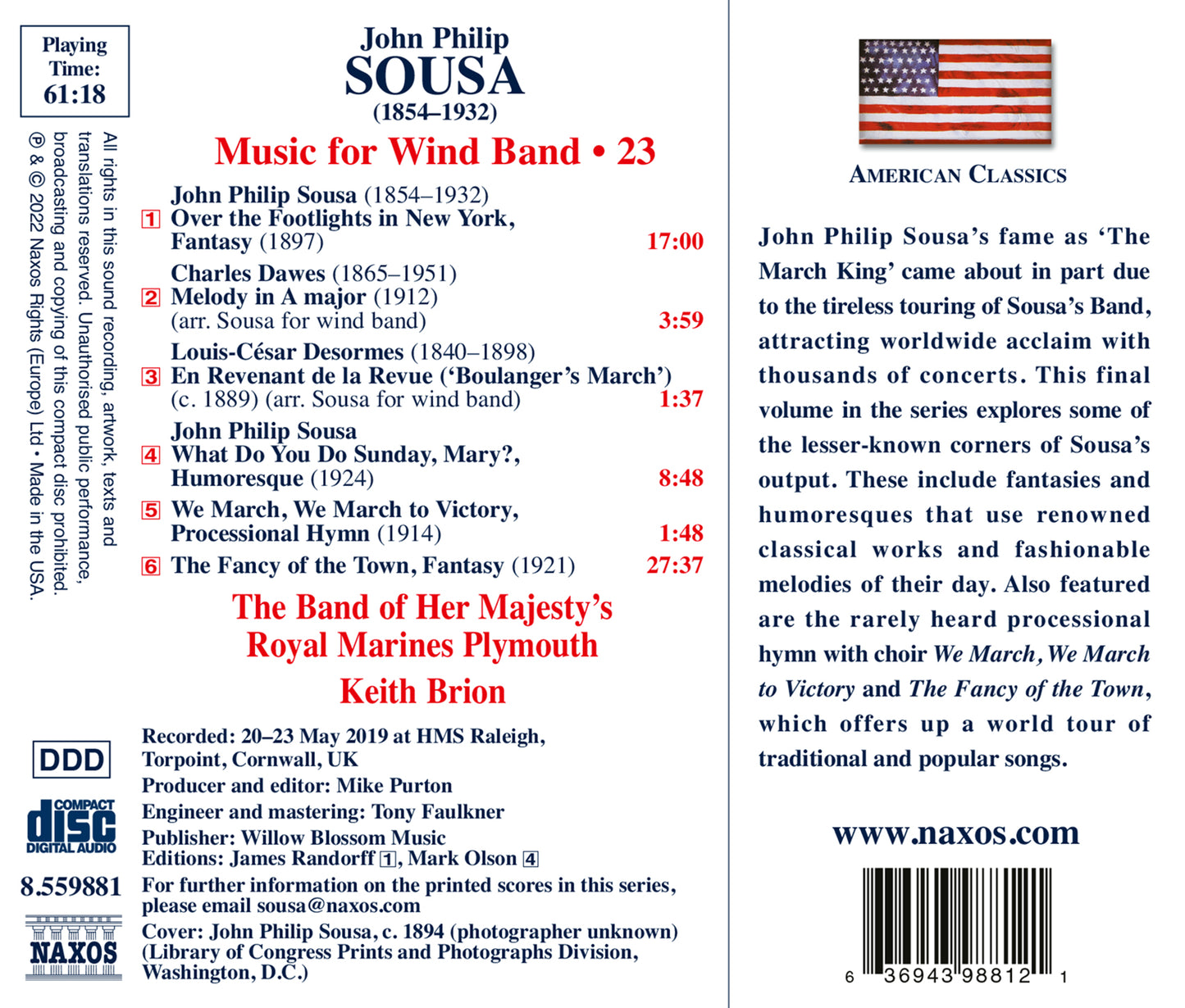 Sousa: Music for Wind Band, Vol. 23 / Her Majesty's Royal Marines Band, Plymouth