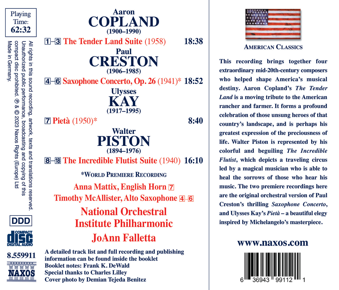 Copland: The Tender Land Suite; Creston: Alto Saxophone Conc