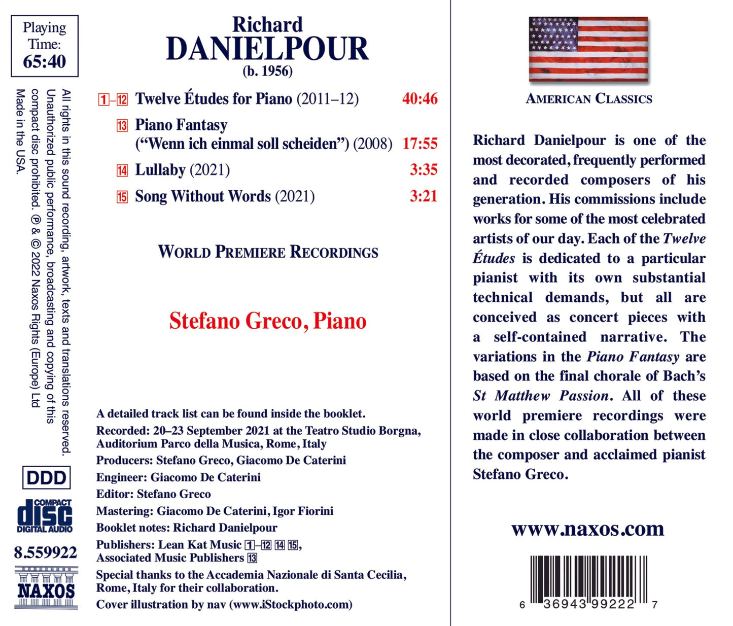 Danielpour: 12 Etudes For Piano; Piano Fantasy; Lullaby; Son  Stefano Greco