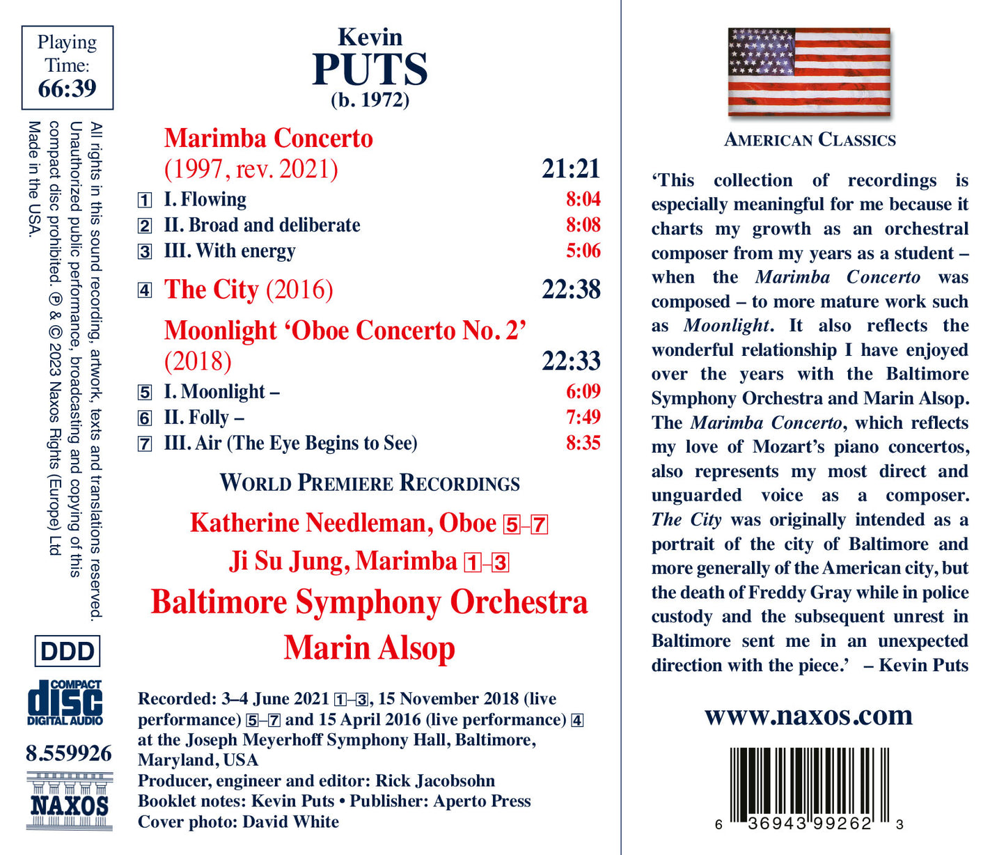 Puts: Marimba Concerto; The City; Moonlight – Oboe Concerto