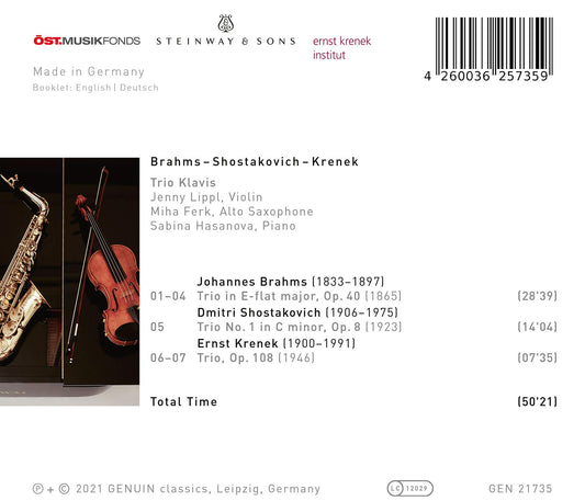 Brahms - Shostakovich - Krenek: for Violin, Alto Saxophone a