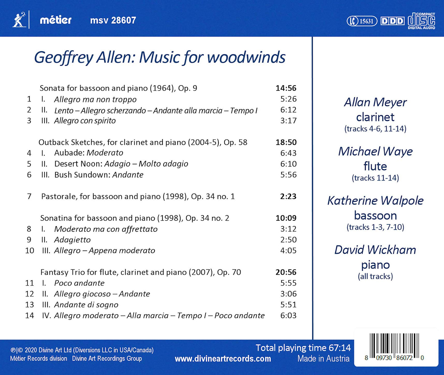 Geoffrey Allen: Music for Woodwinds