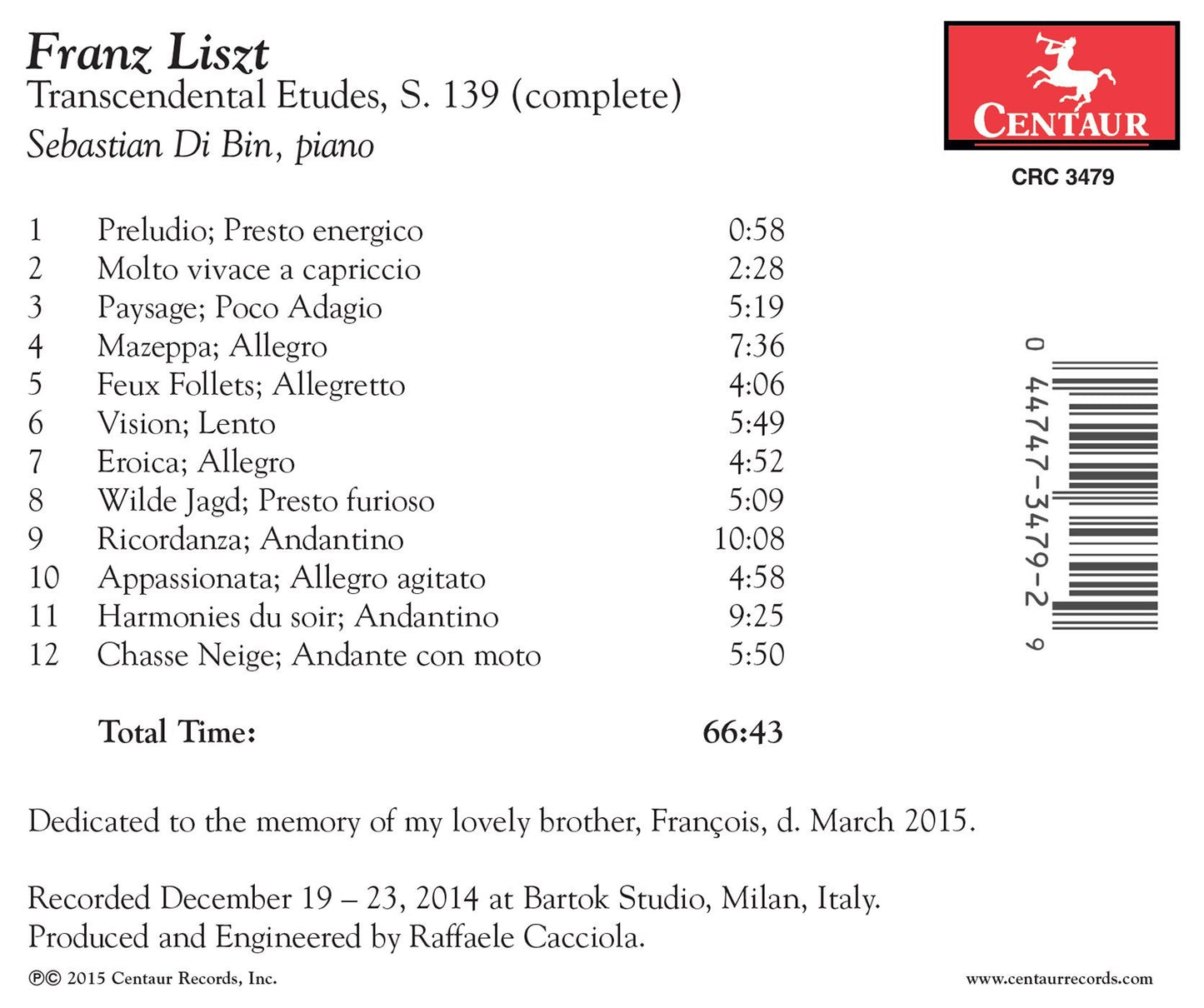 Liszt: Transcendental Etudes, S. 139