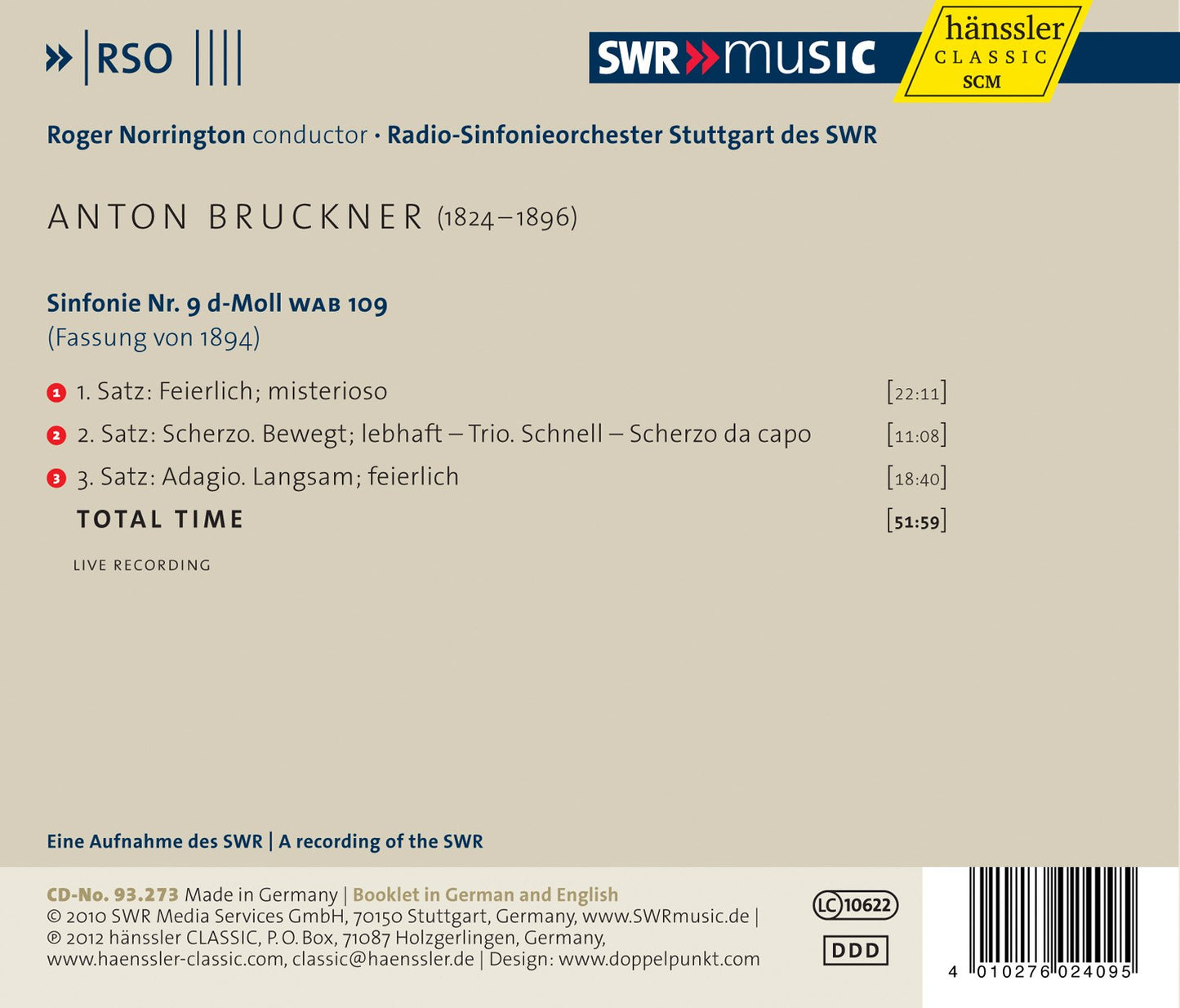 Bruckner: Symphony No. 9 (original 1894 version, ed. L. Nowa