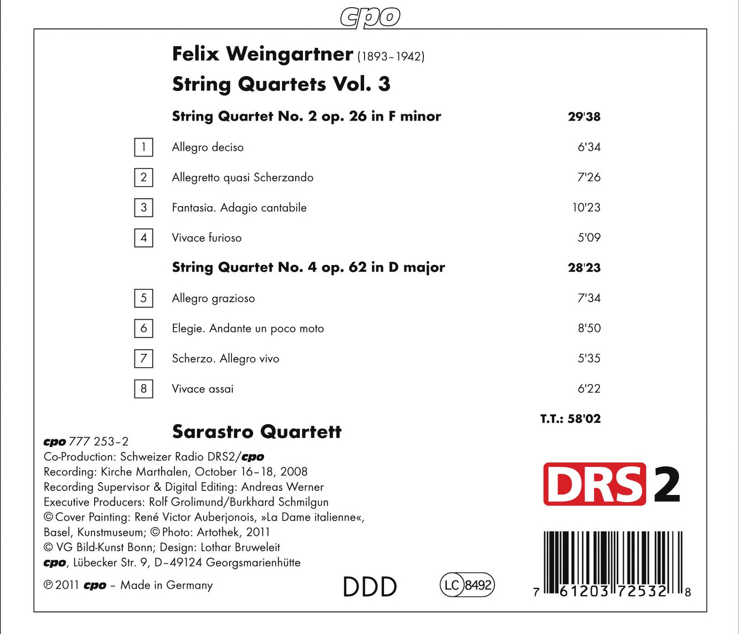 Weingartner: String Quartets, Vol. 3 - Nos. 2 and 4