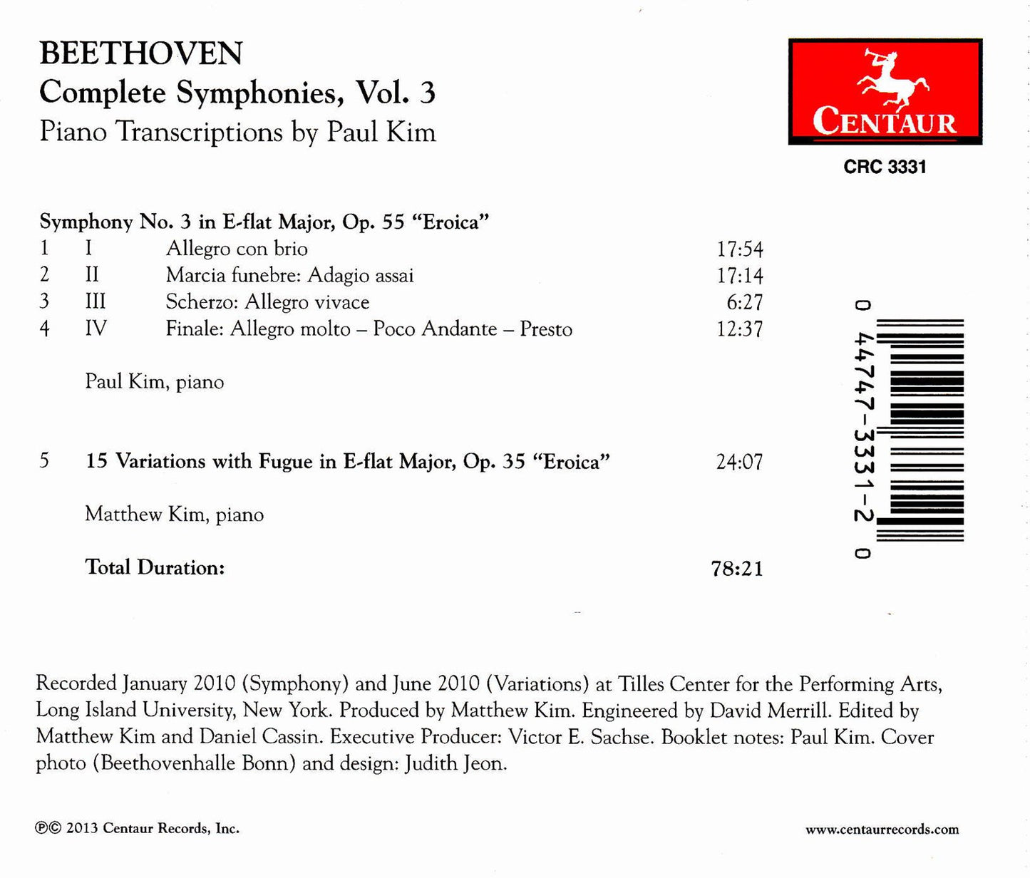 Beethoven: Complete Symphonies, Vol. 3 (Arr. for Piano)