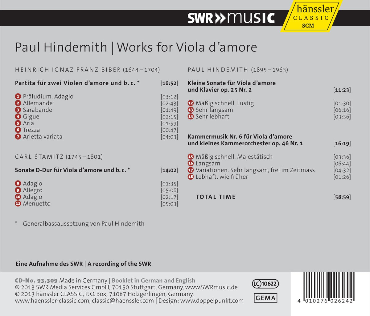 Hindemith: Works for Viola d'amore