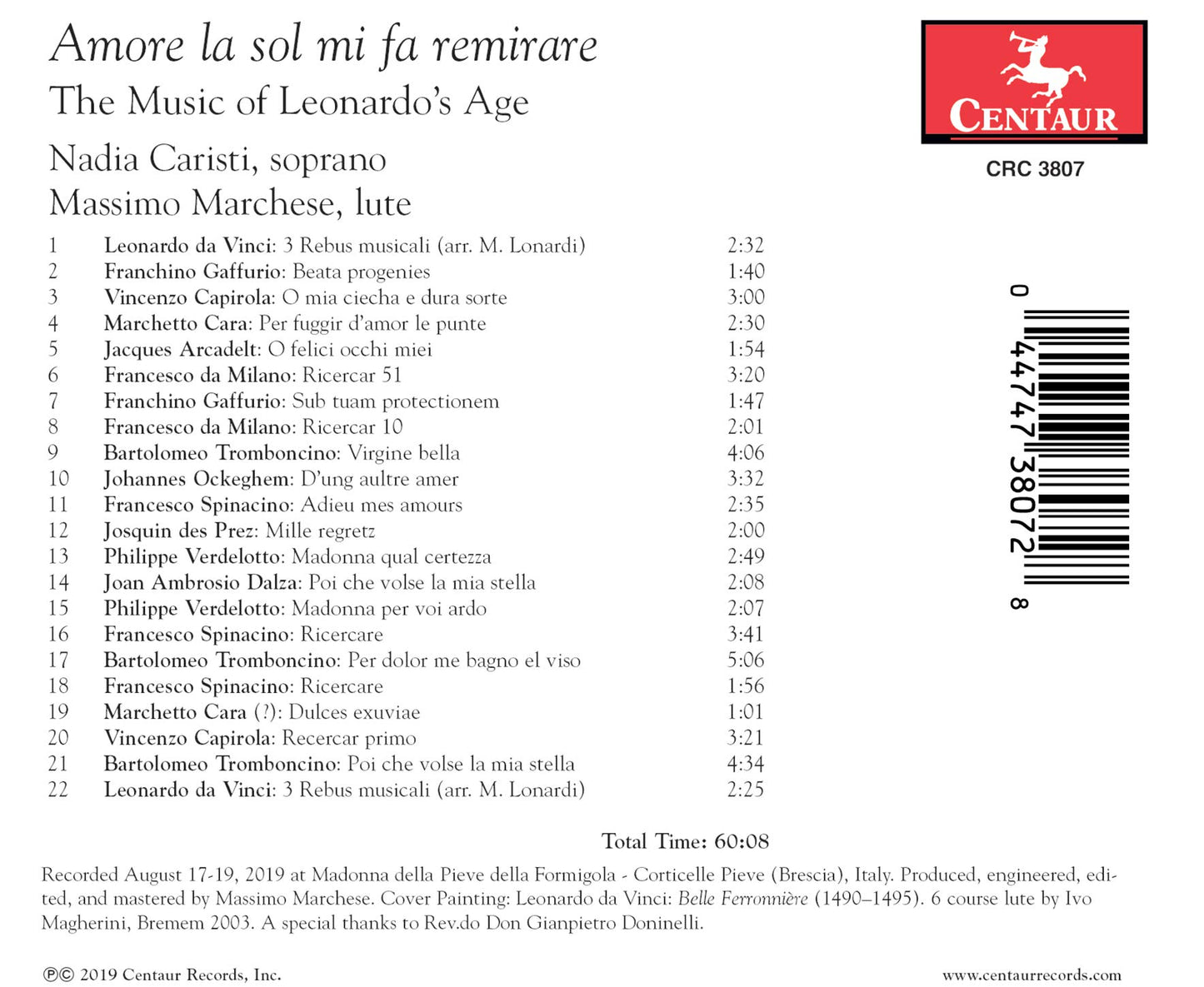 Amore La Sol Mi Fa Remirare: The Music Of Leonardo's Age