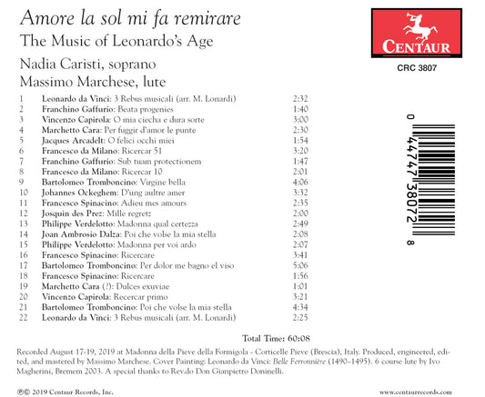 Amore La Sol Mi Fa Remirare: The Music Of Leonardo's Age