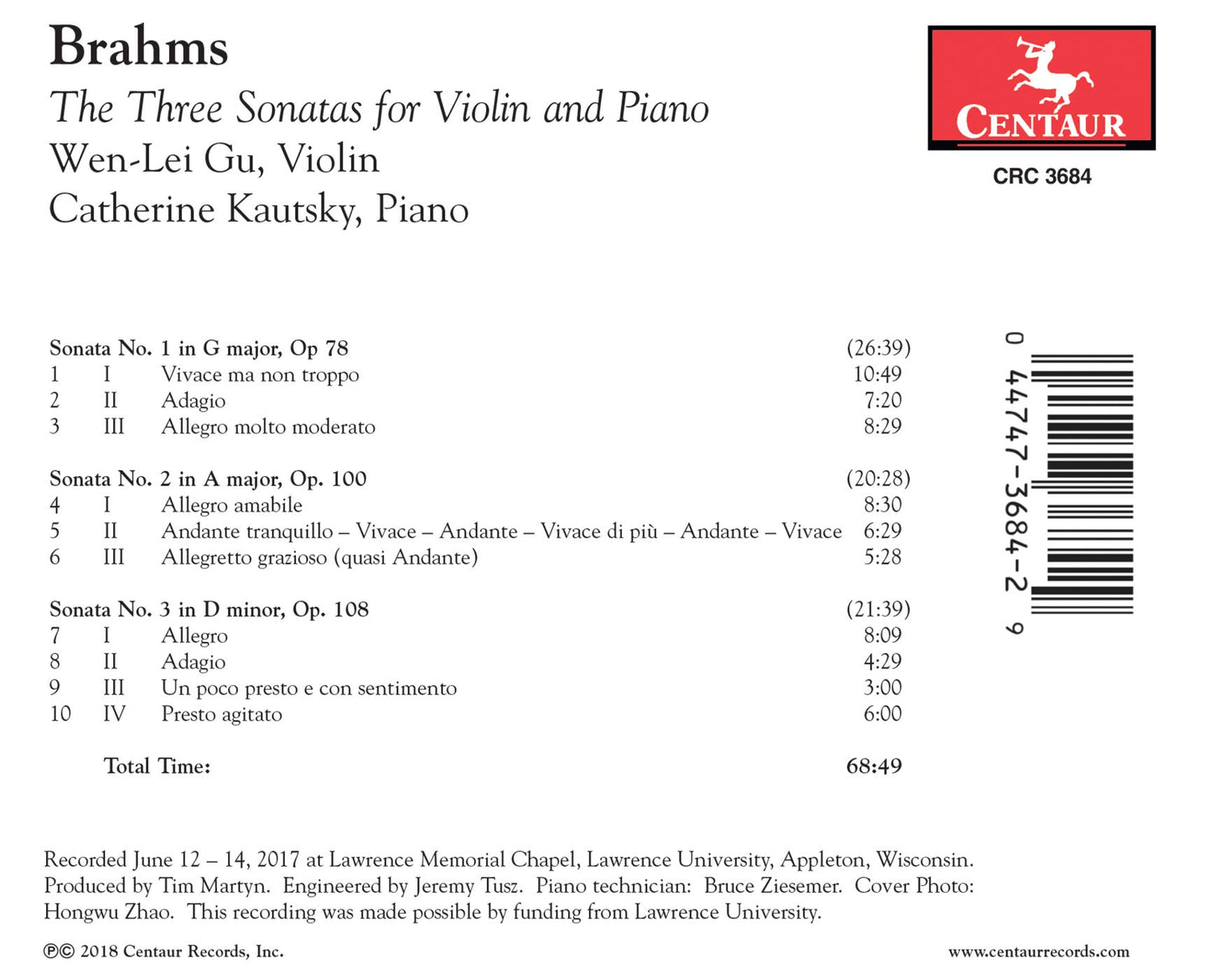 Brahms: The 3 Sonatas for Violin & Piano