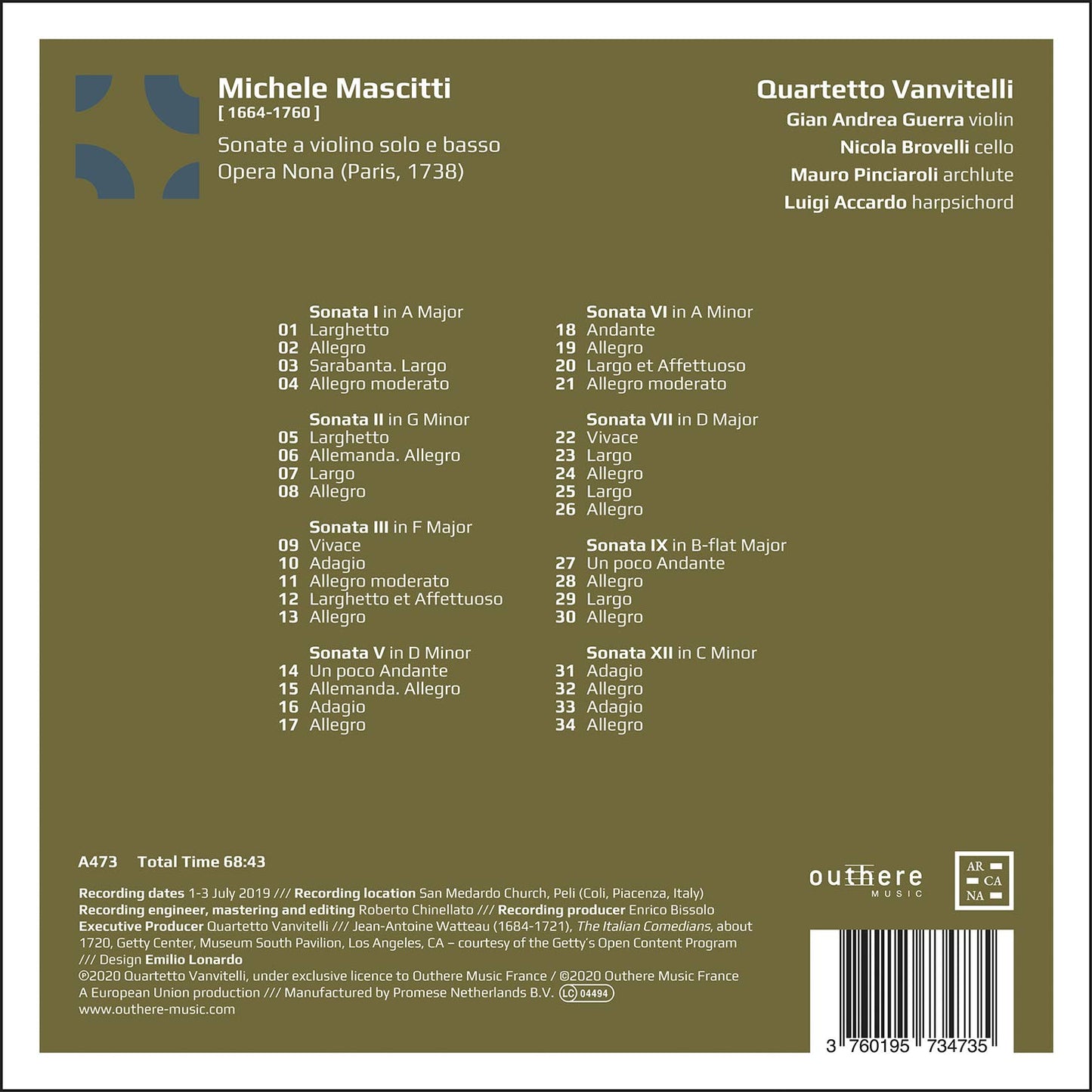 Mascitti: Sonate a violino solo e basso, Opera Nona