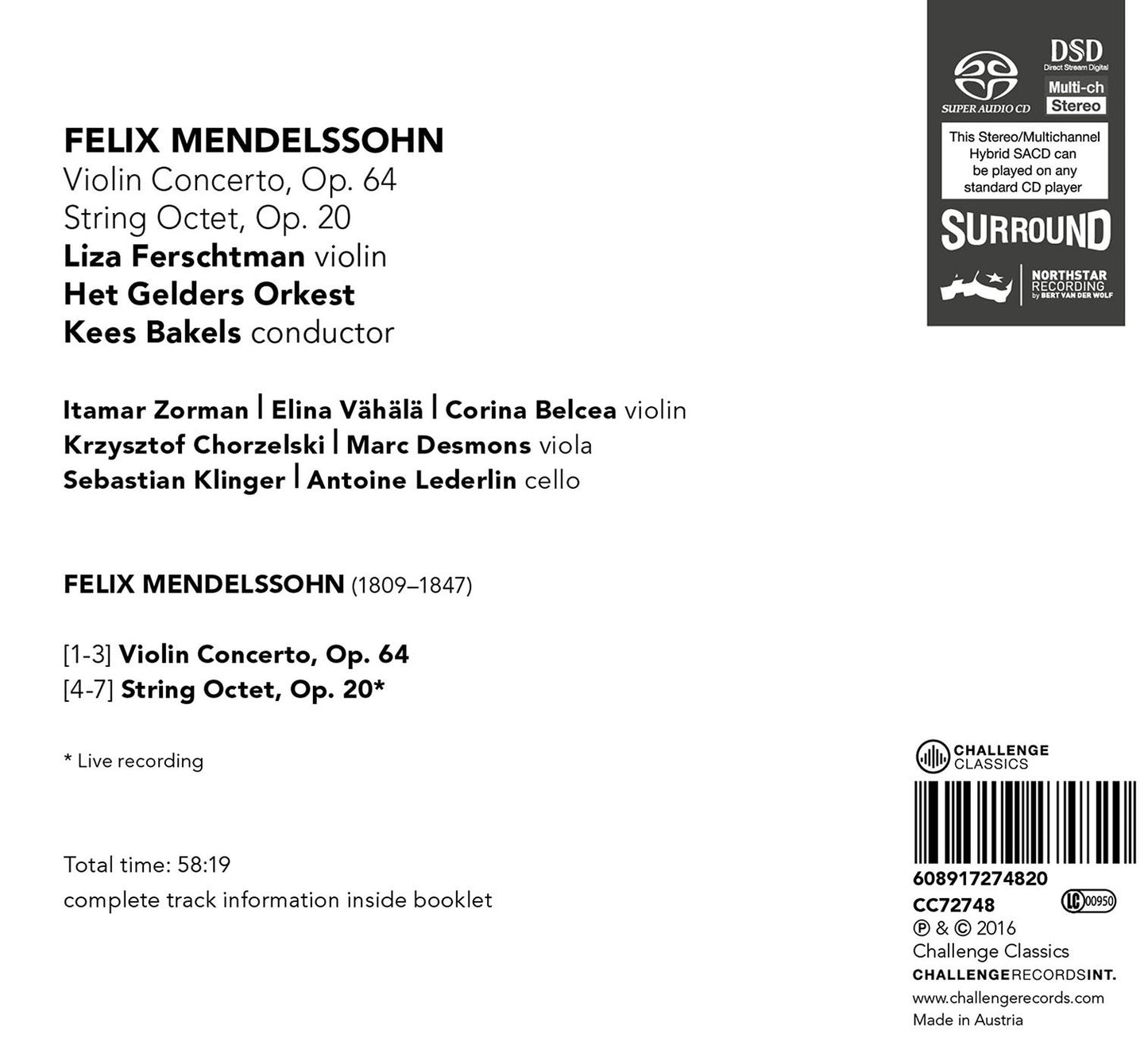 Mendelssohn: Violin Concerto, Op. 64 / String Octet, Op. 20