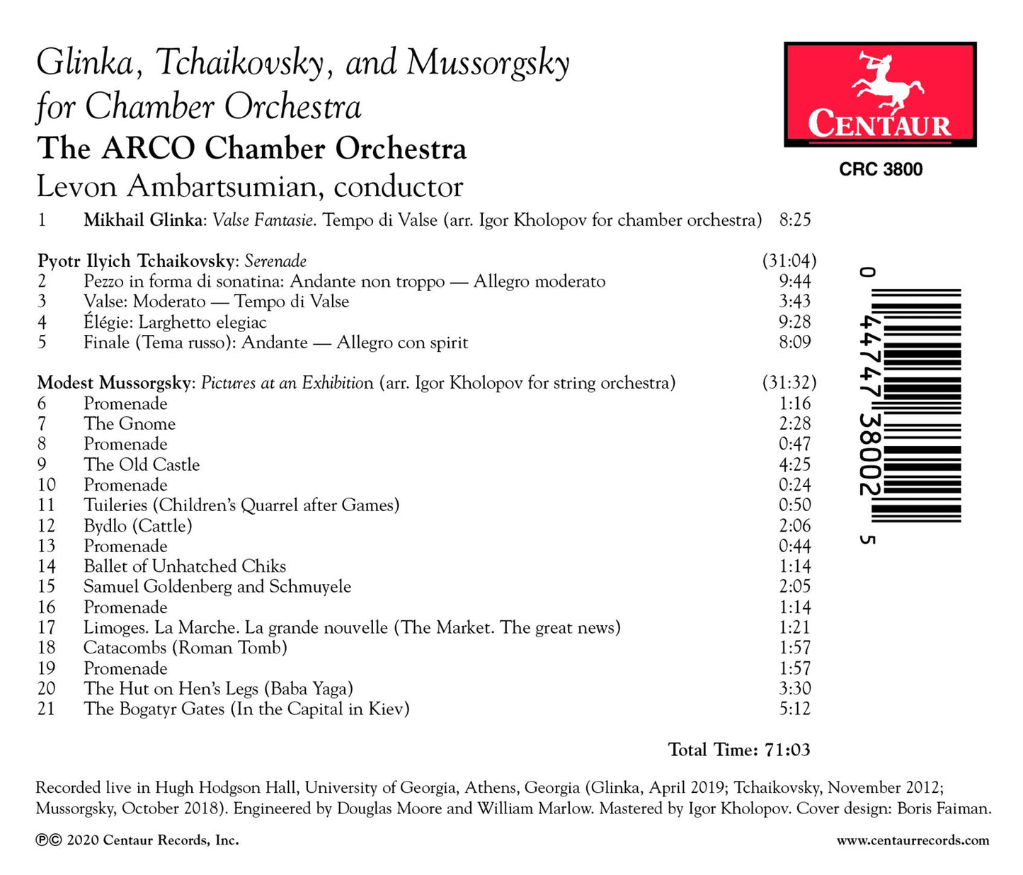 Glinka: Valse-Fantasie - Tchaikovsky: Serenade, Op. 48 - Mus