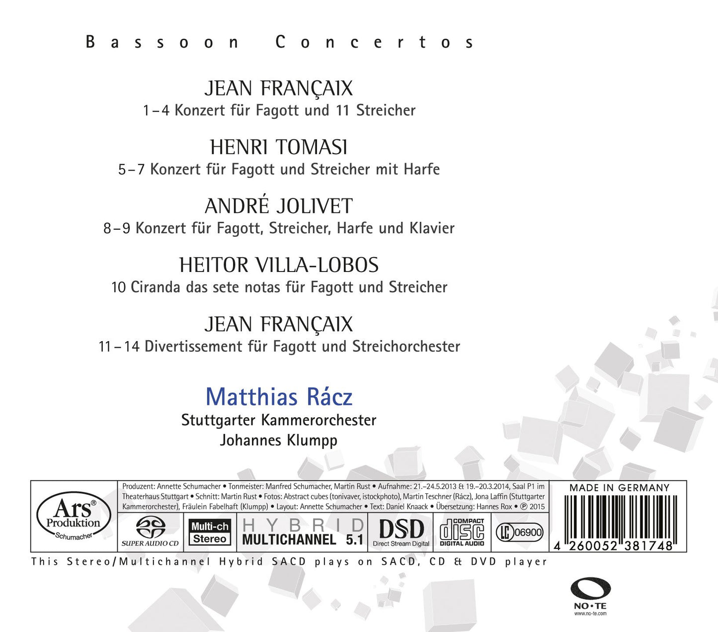 Françaix, Tomasi, Jolivet & Villa-Lobos: Bassoon Concertos