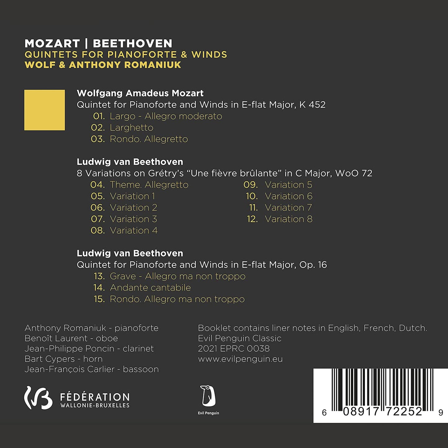 QUINTETS FOR PIANOFORTE & WIND