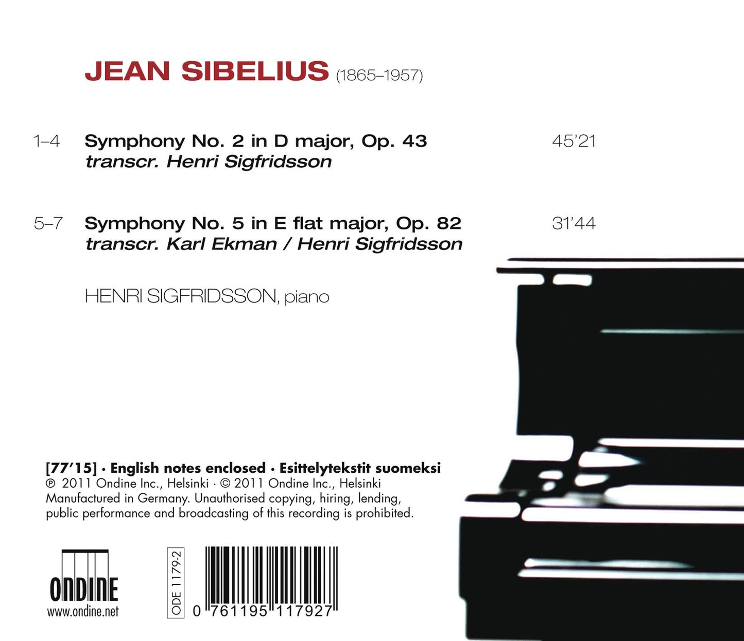Sibelius: Symphonies Nos. 2 & 5 (Piano Transcriptions)