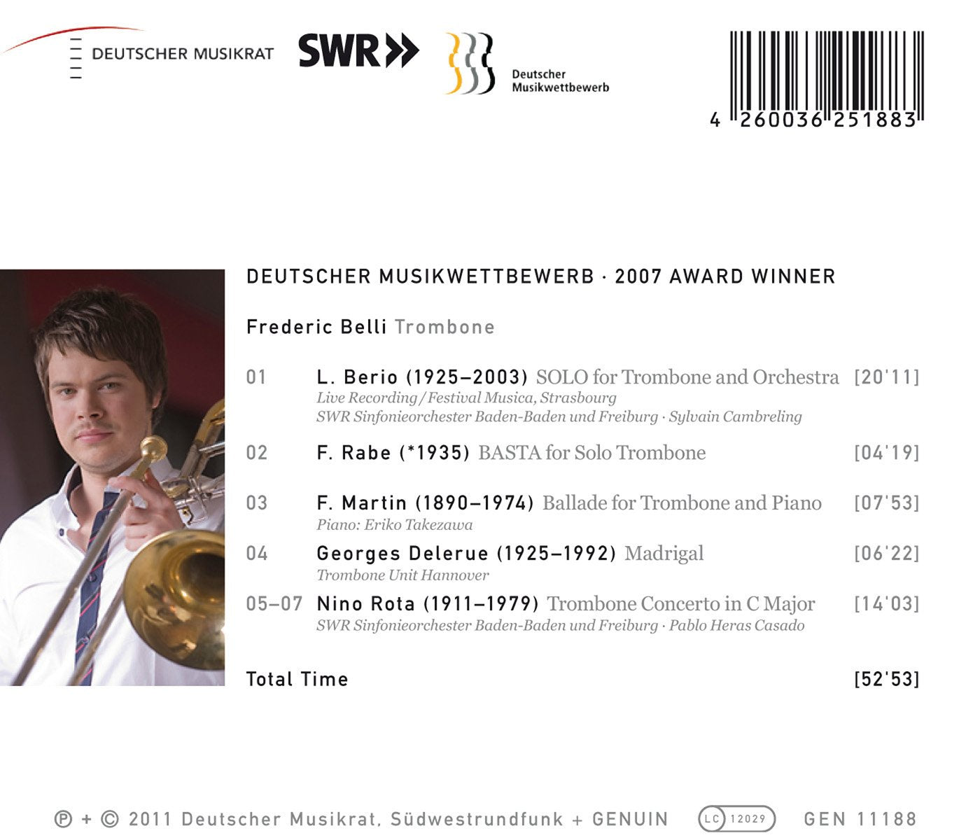 Frederic Belli plays works by Berio, Rabe, Martin, Delerue,