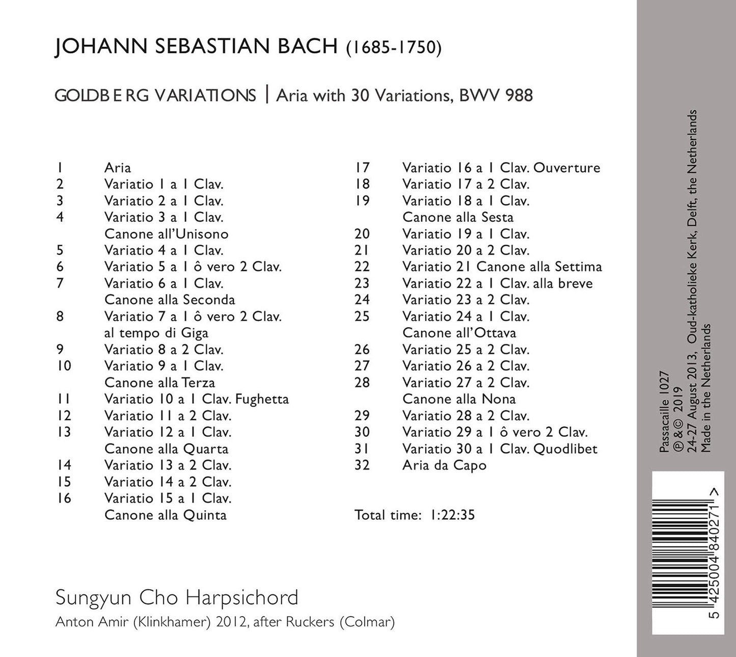 GOLDBERG VARIATIONS BWV 988