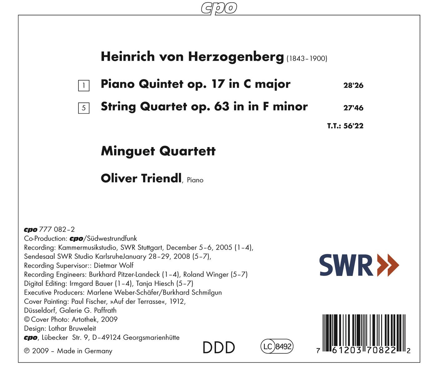 Herzogenberg, H. Von: Piano Quintet, Op. 17 / String Quartet