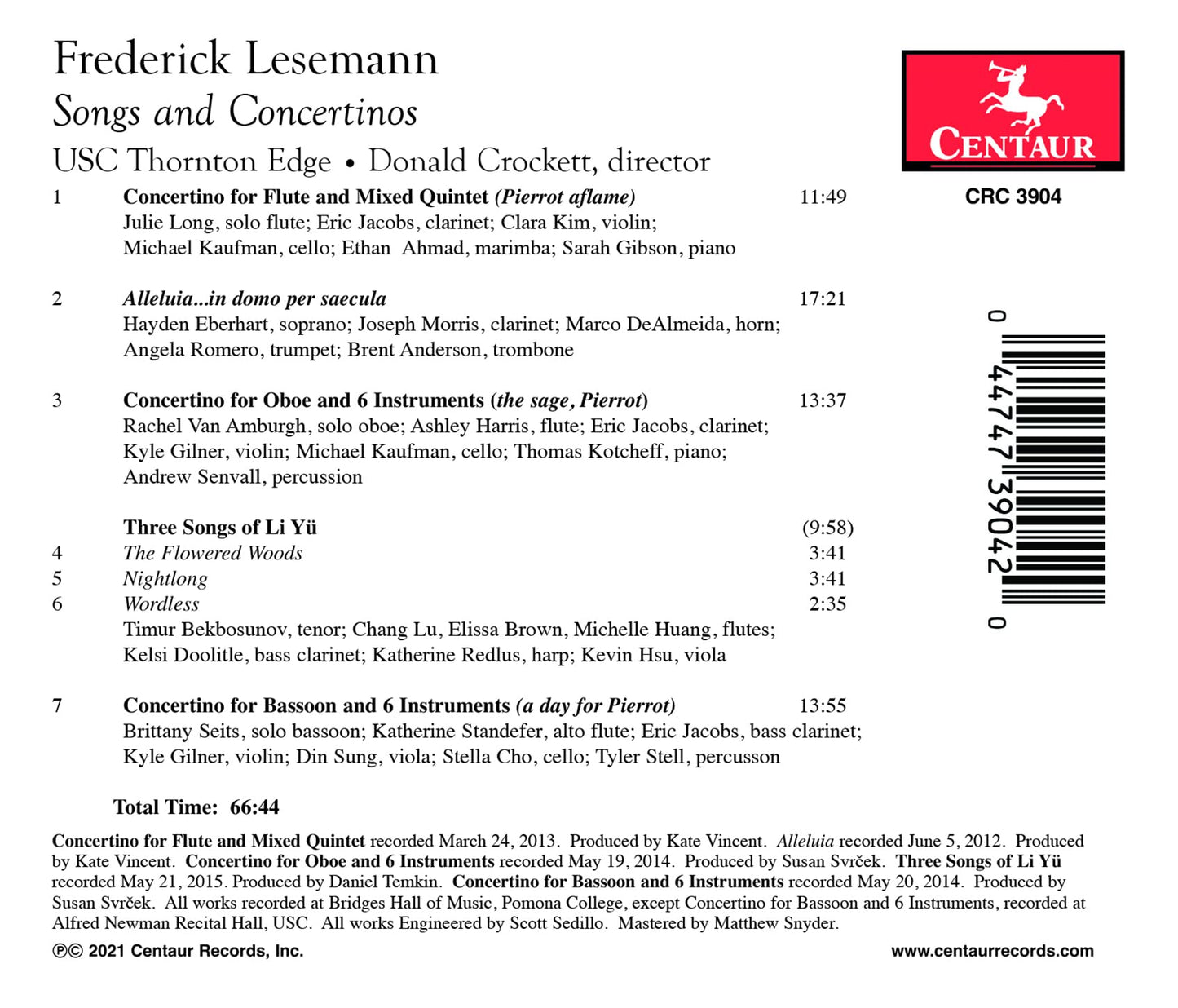Lesemann: Songs & Concertinos