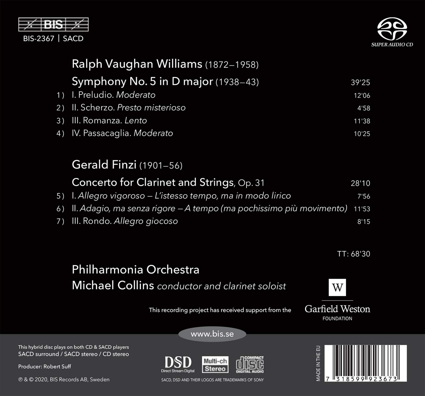 Vaughan Williams: Symphony No. 5 - Finzi: Clarinet Concerto