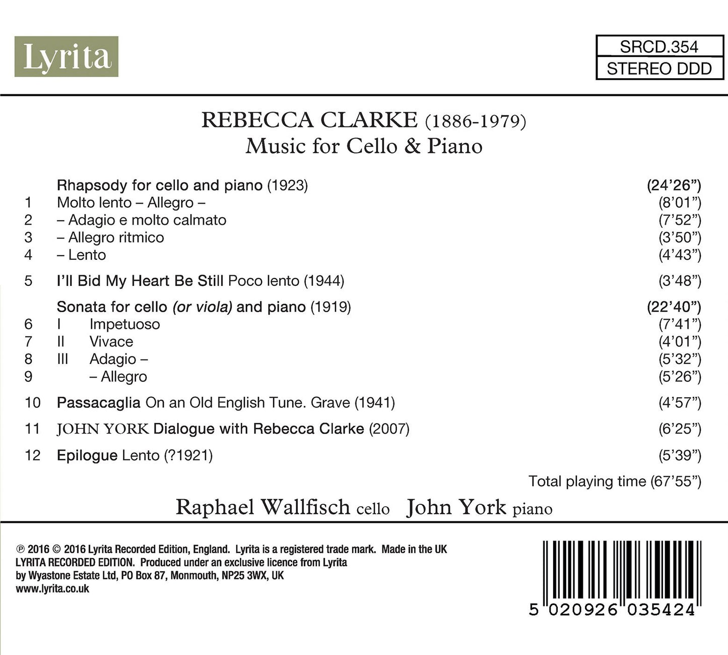 Rebecca Clarke: Music for Cello & Piano