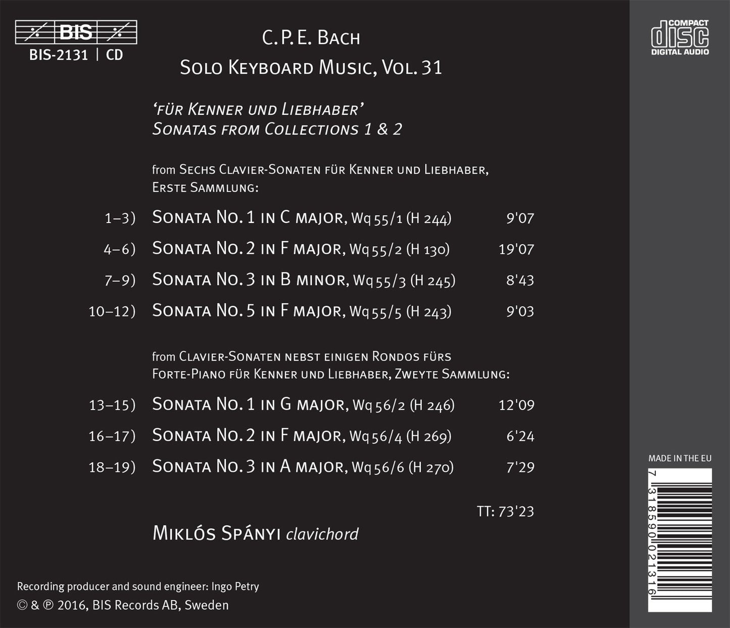 C.P.E Bach: The Solo Keyboard Music, Vol. 31