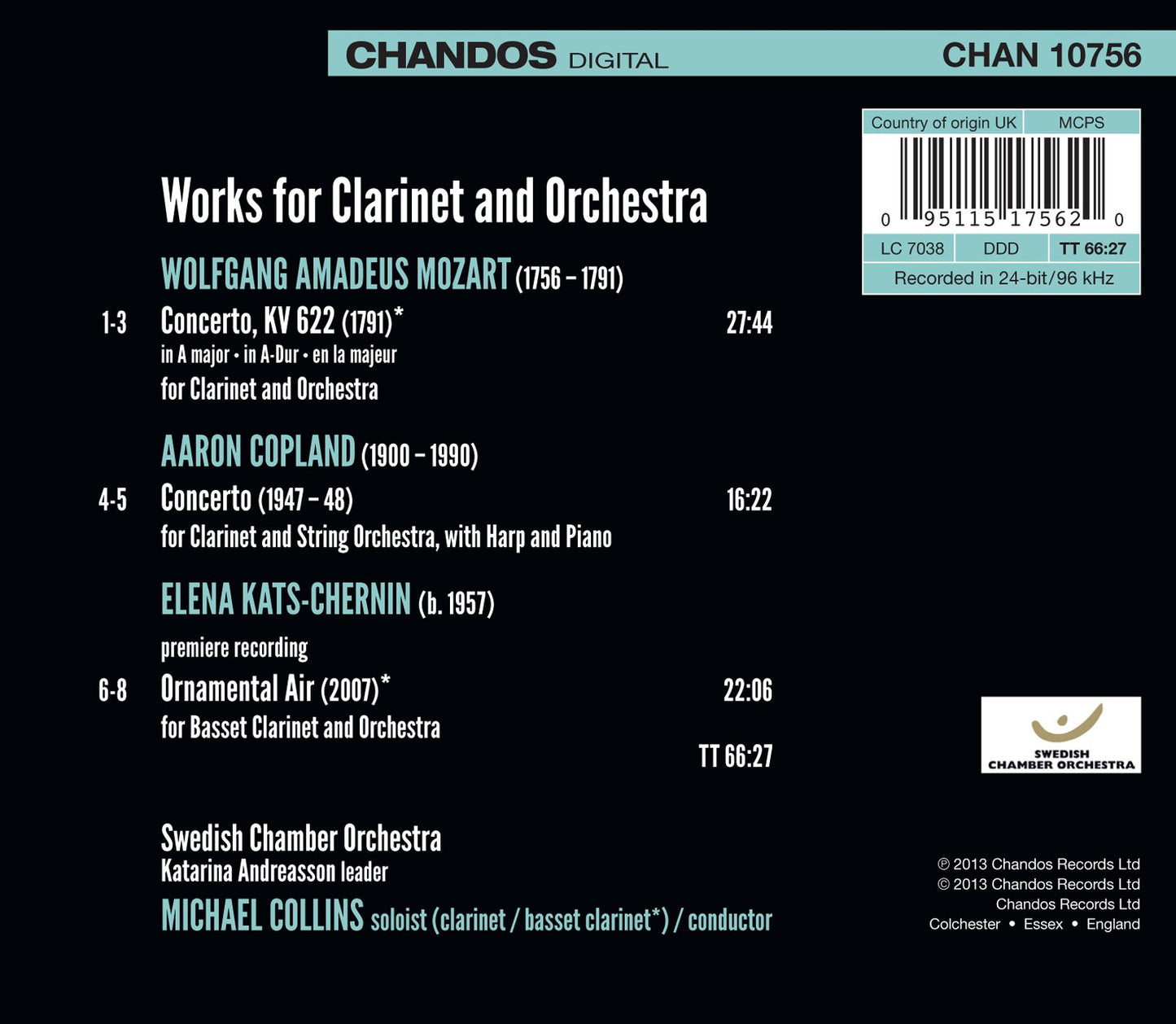 Mozart - Copland - Kats-Chernin: Works for Clarinet & Orches