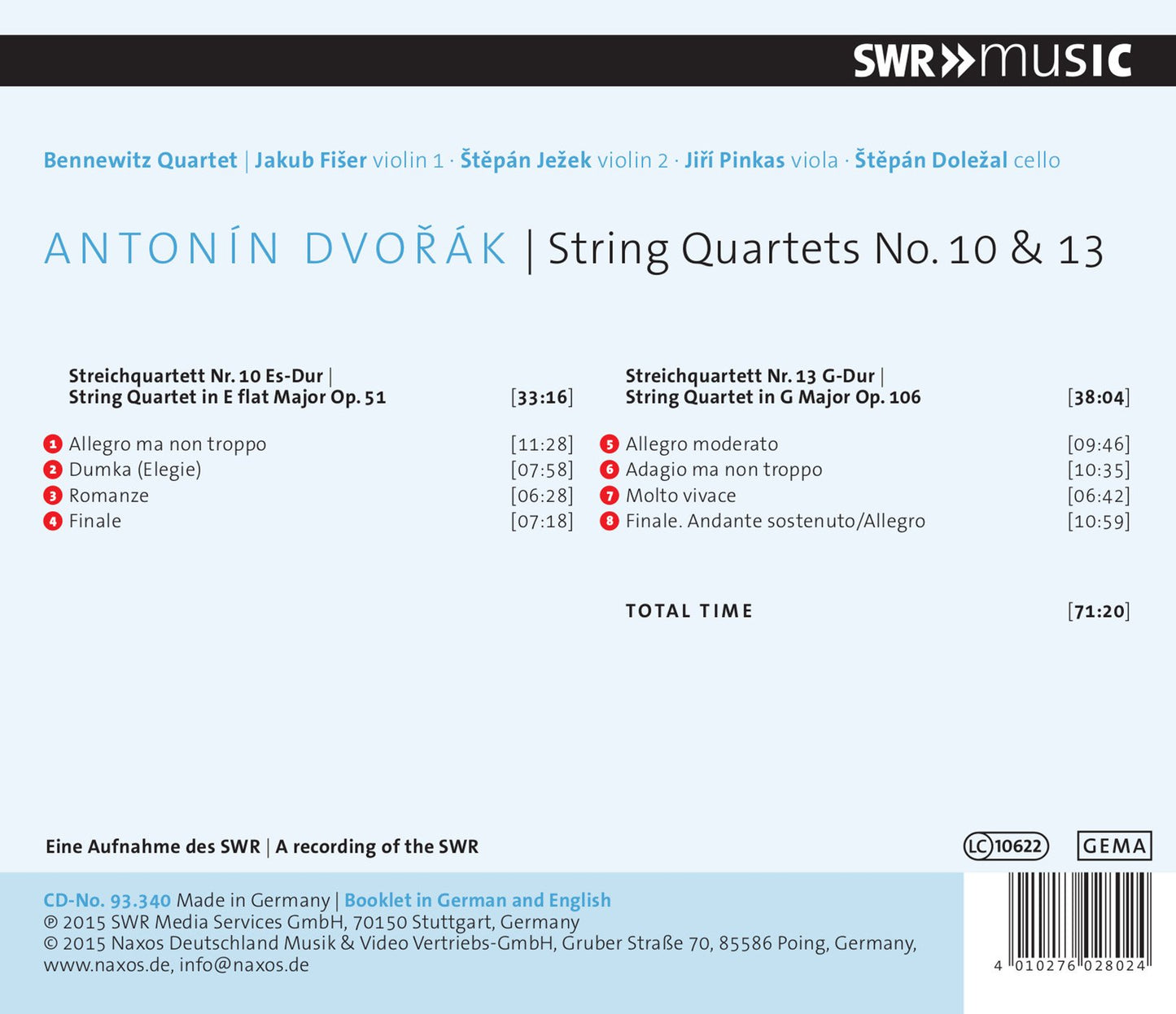 Dvorák: String Quartets Nos. 10 & 13