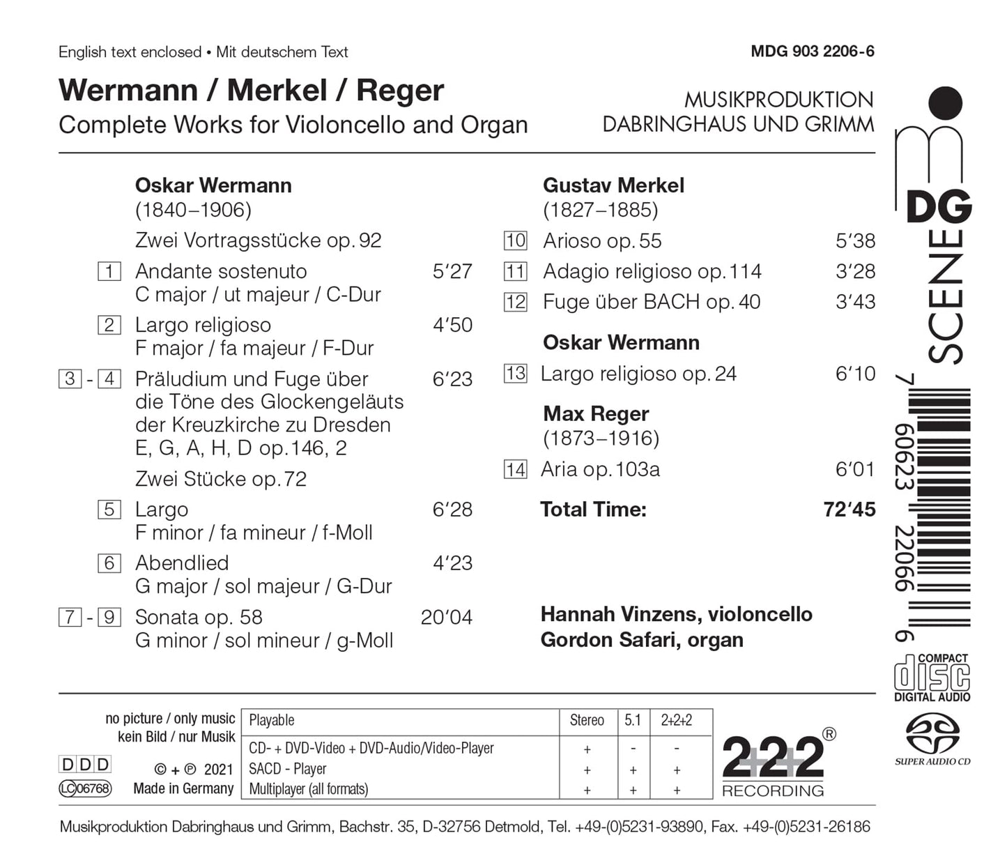 Merkel, Wermann & Reger: Complete Works for Cello & Organ