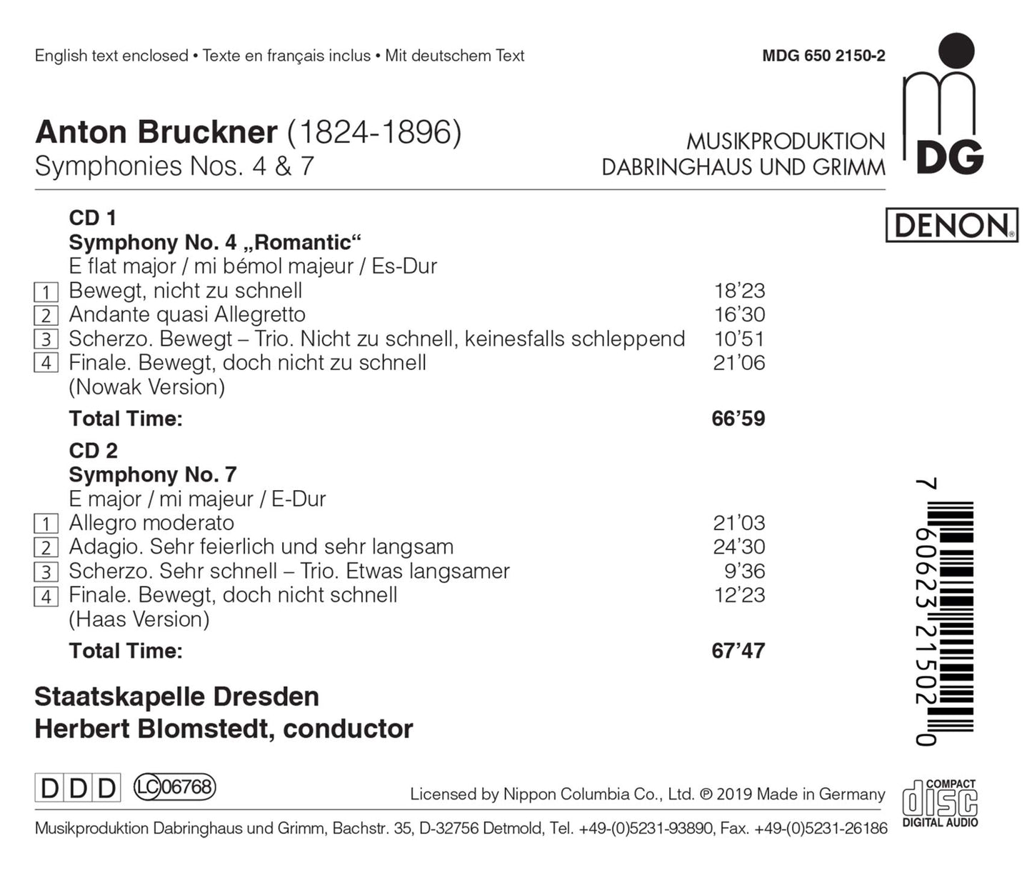 SYMPHONIES NOS. 4 & 7