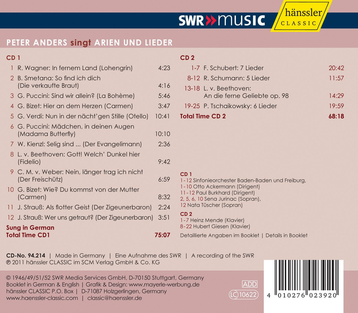 Peter Anders singt Arien und Lieder