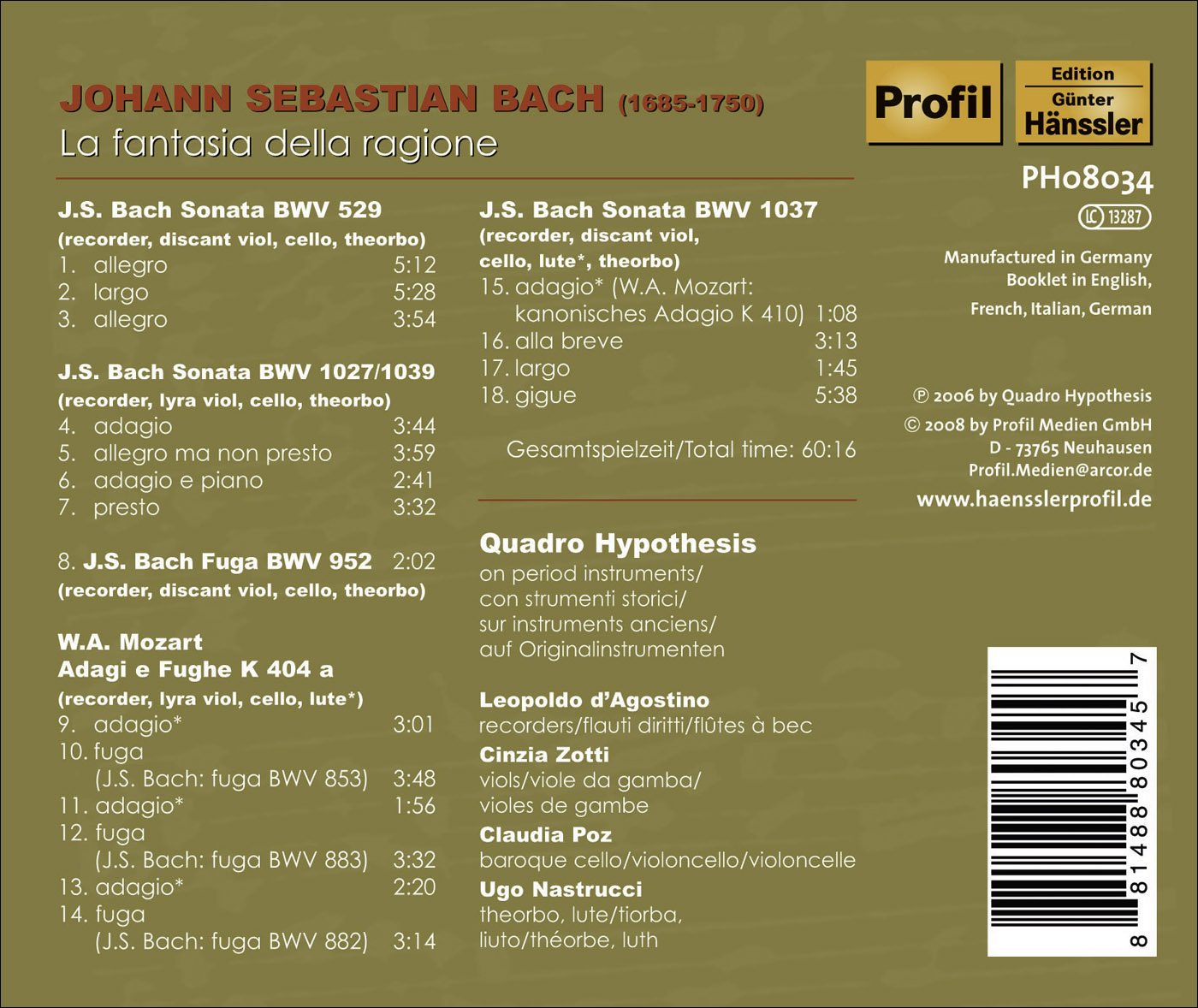 Bach, J.S.: Trio Sonatas - Bwv 529, 1037, 1039 / Mozart, W.A