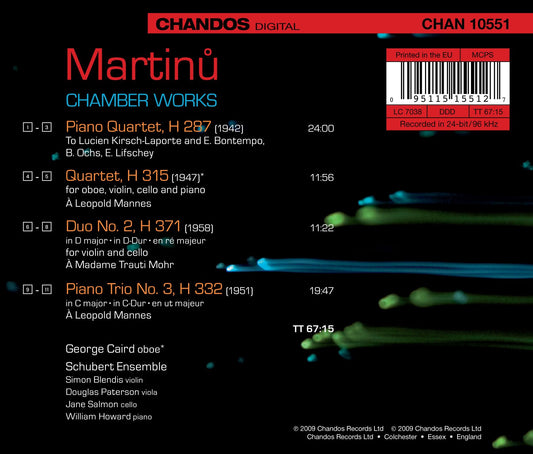 Martinu, B.: Piano Quartet No. 1 / Oboe Quartet / Duo No. 2
