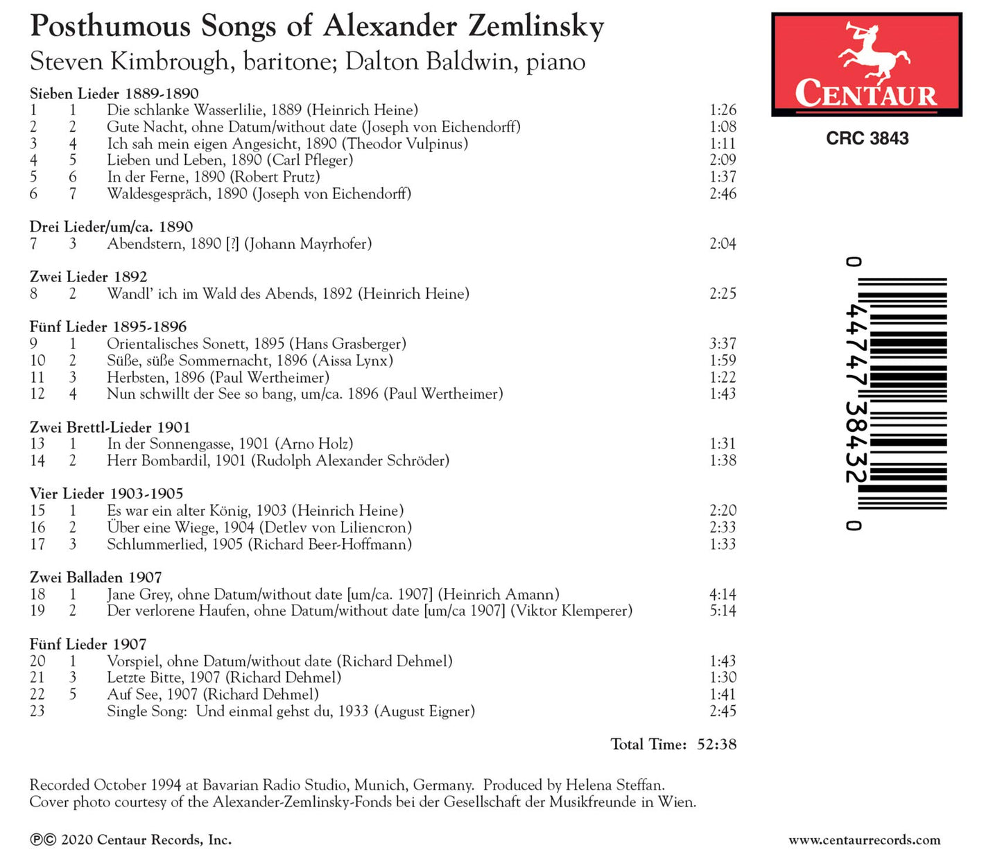 Posthumous Songs of Alexander Zemlinsky