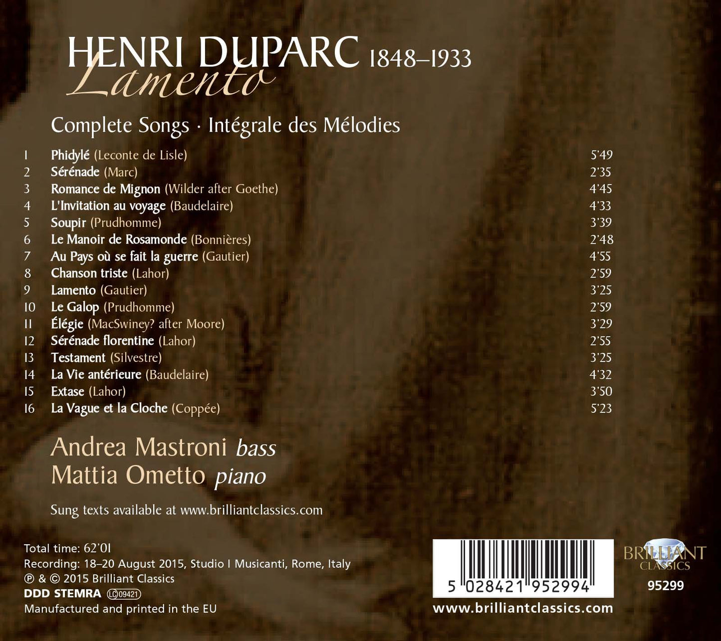 Duparc: Lamento - Complete Songs