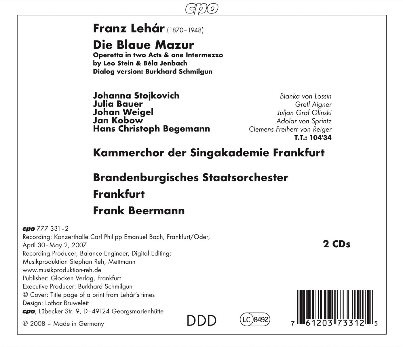 LEHAR, F.: Blaue Mazur (Die) [Operetta] (Beerman)