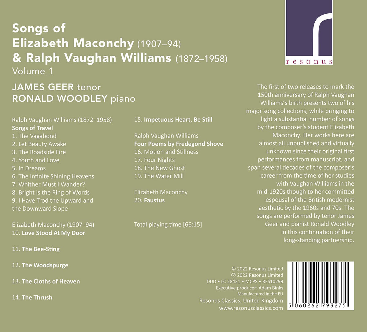 Maconchy & Vaughan Williams: Songs, Vol. 1