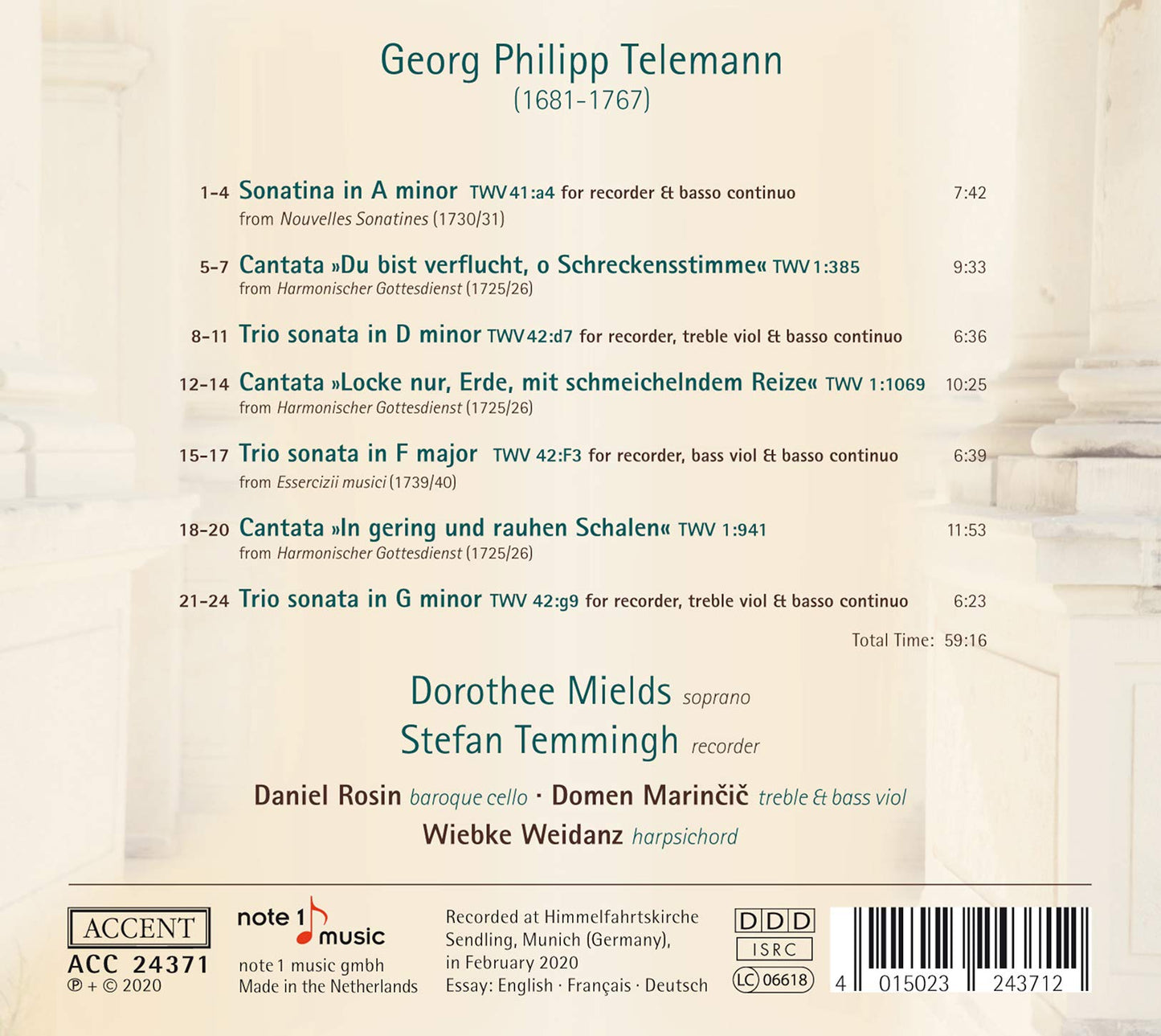 Telemann: Cantatas for Soprano & Recorder and Instrumental W