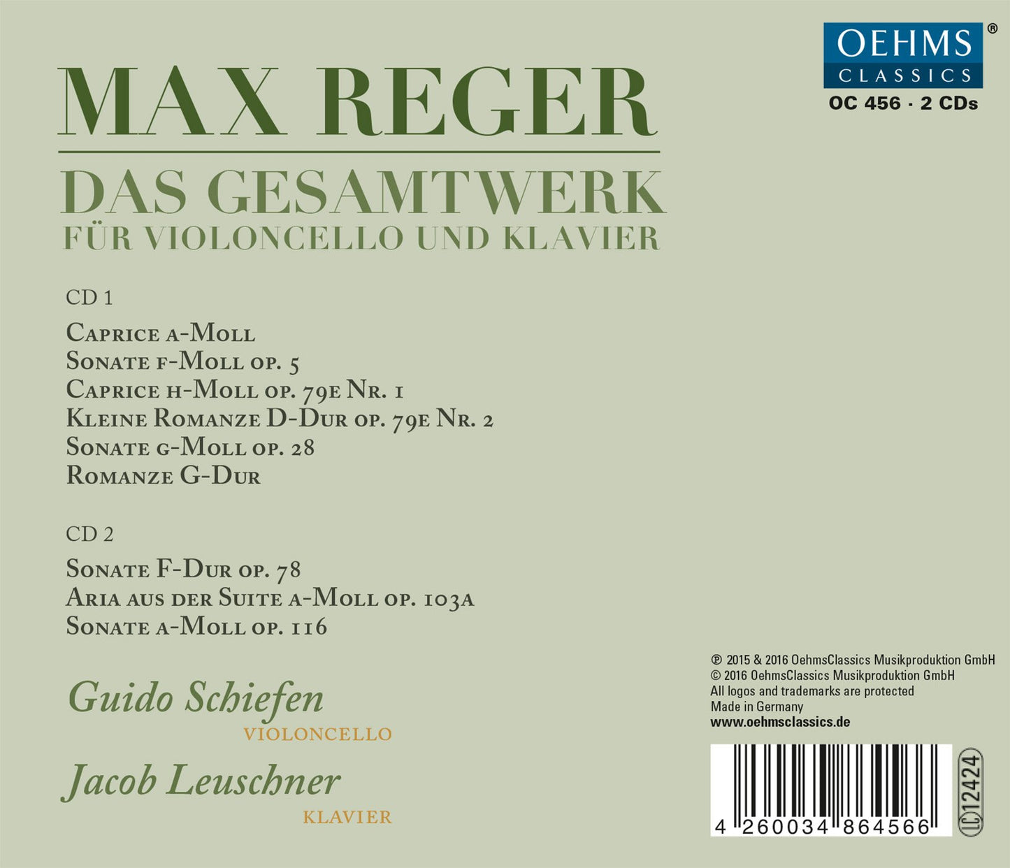 Reger: Das Gesamtwerk für Violoncello und Klavier