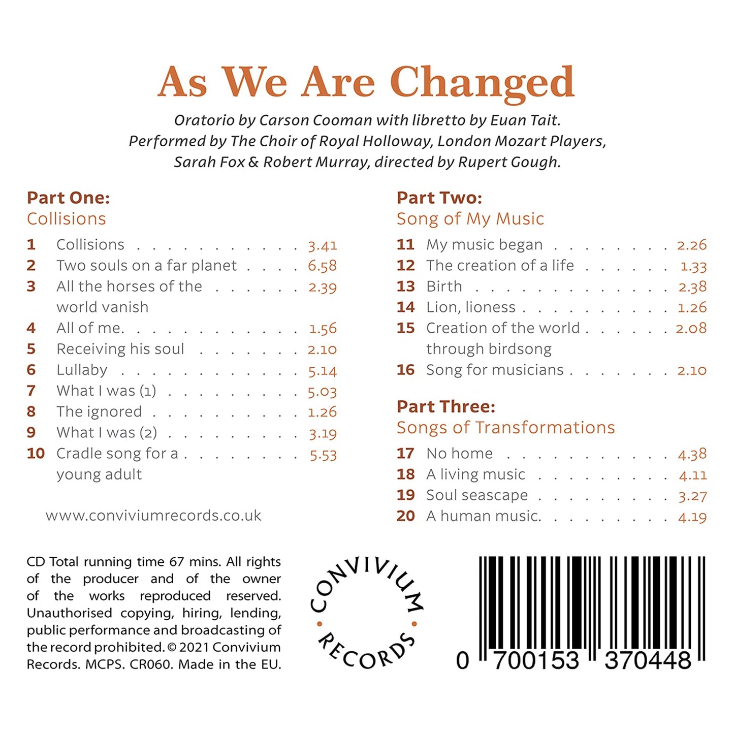 Cooman: As We Are Changed