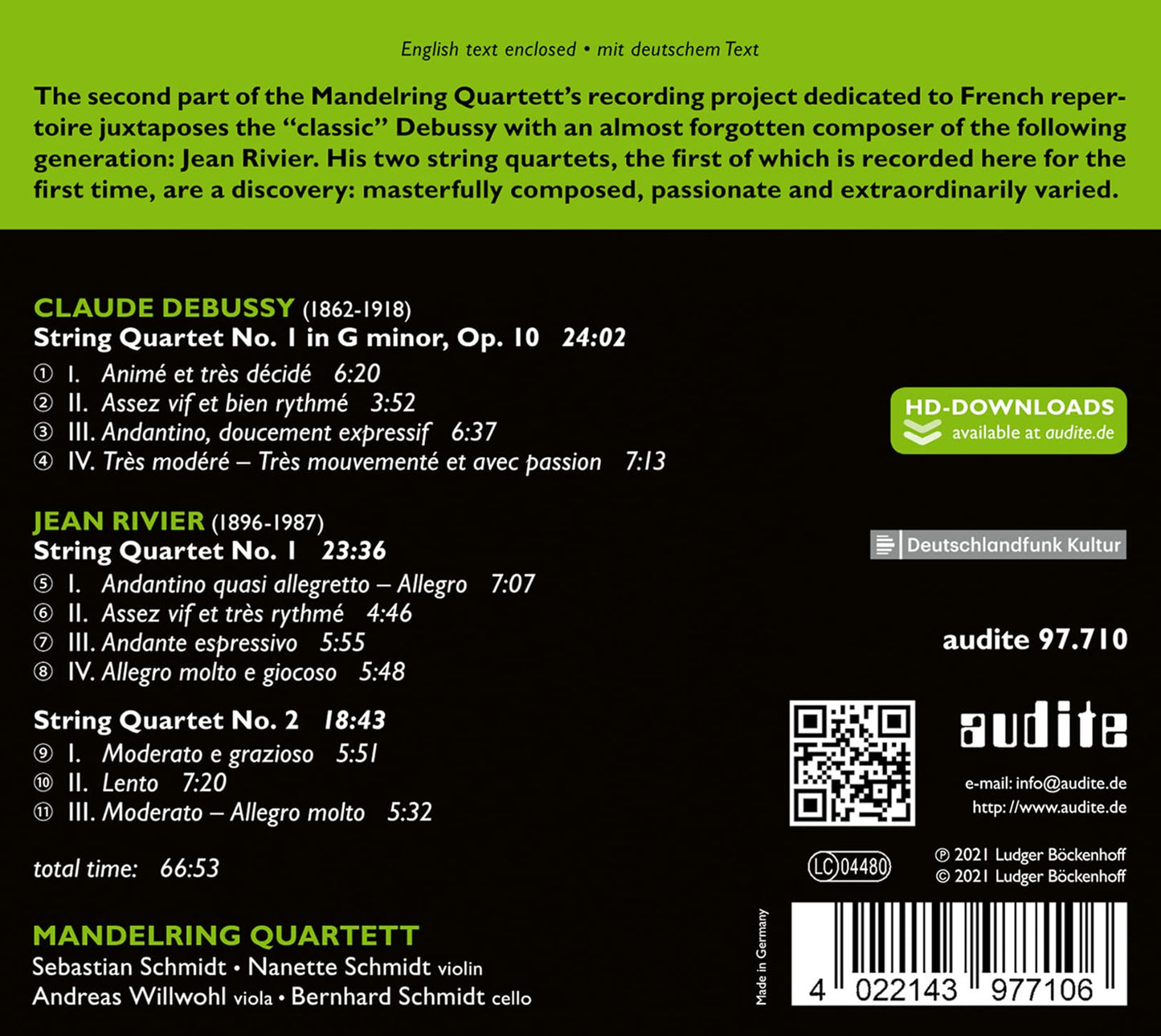 Deubssy: String Quartet No. 1 in G Minor, Op. 10 - Rivier: S