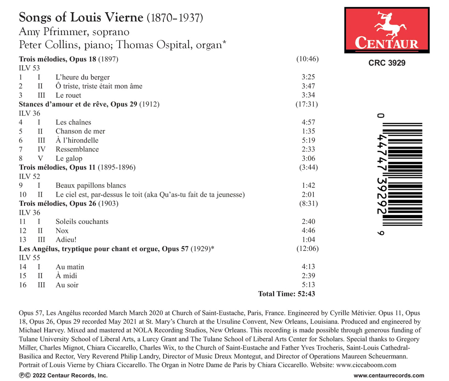Songs of Louis Vierne
