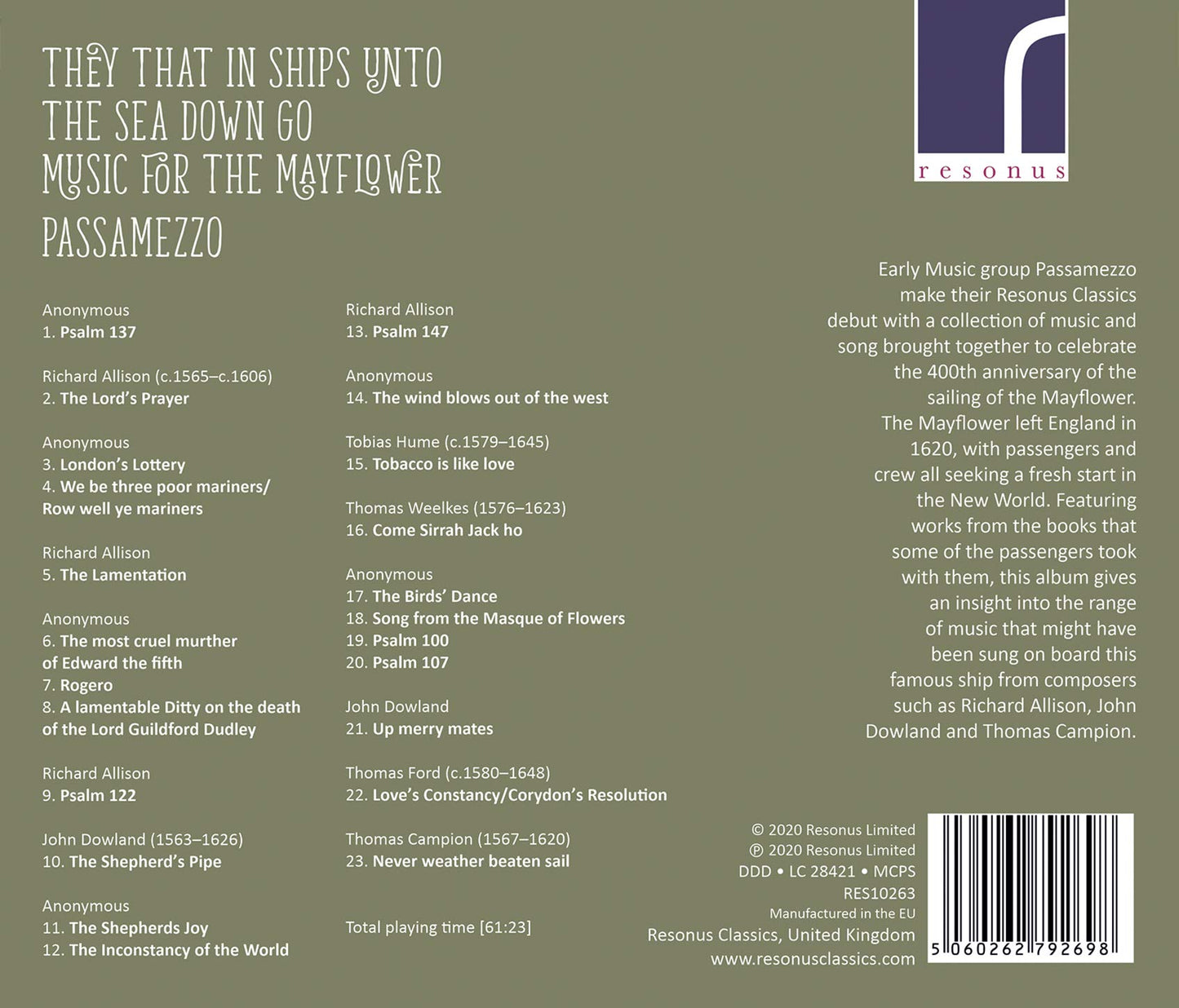 They That in Ships Unto the Sea Down Go: Music for the Mayfl