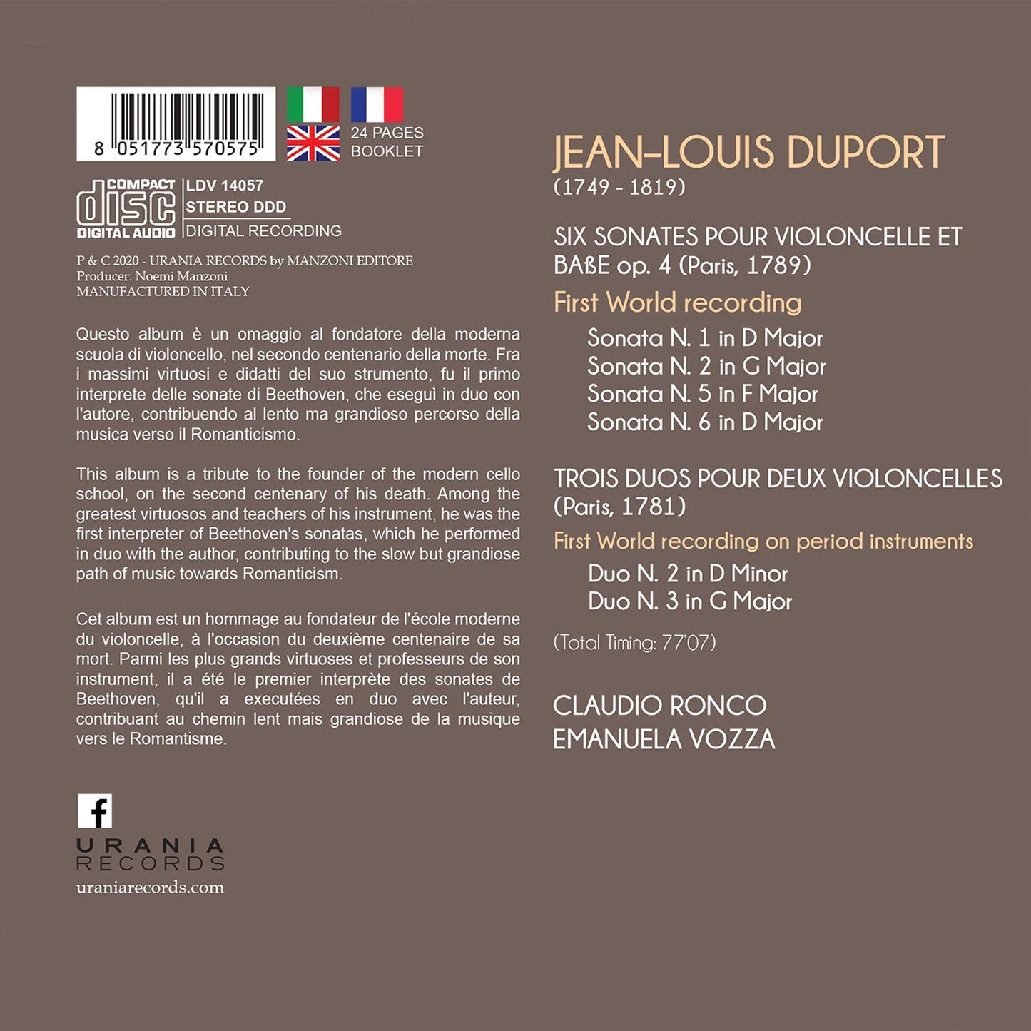 Duport: Sonates & Duos for Cello