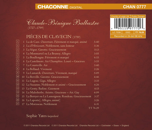 Balbastre: Pieces de Clavecin, Book 1