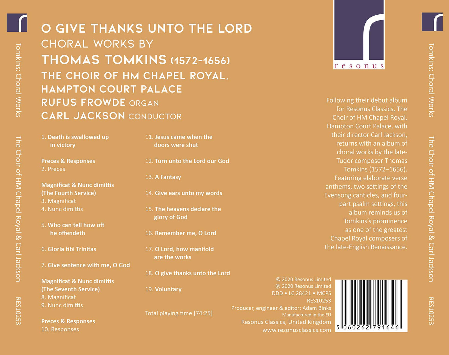 O Give Thanks Unto the Lord: Choral Works by Thomas Tomkins