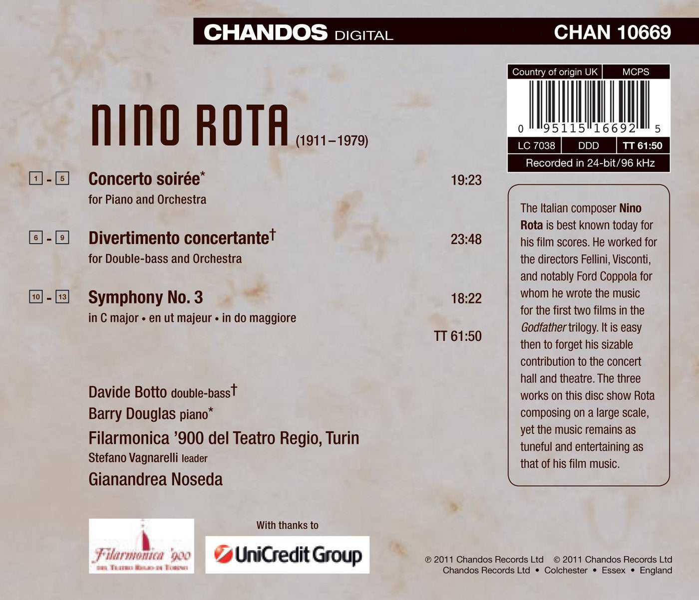 Rota: Symphony No. 3 - Divertimento concertante - Concerto s