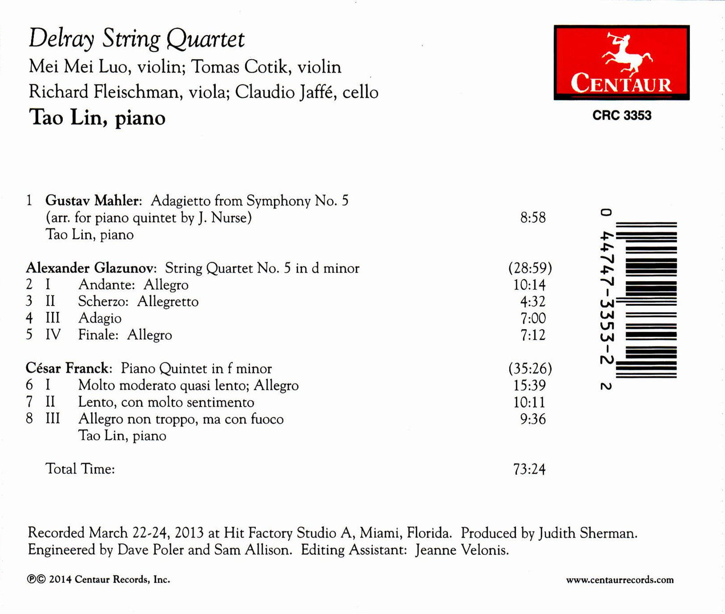 Mahler, Glazunov & Franck: Works for Piano Quintet & String