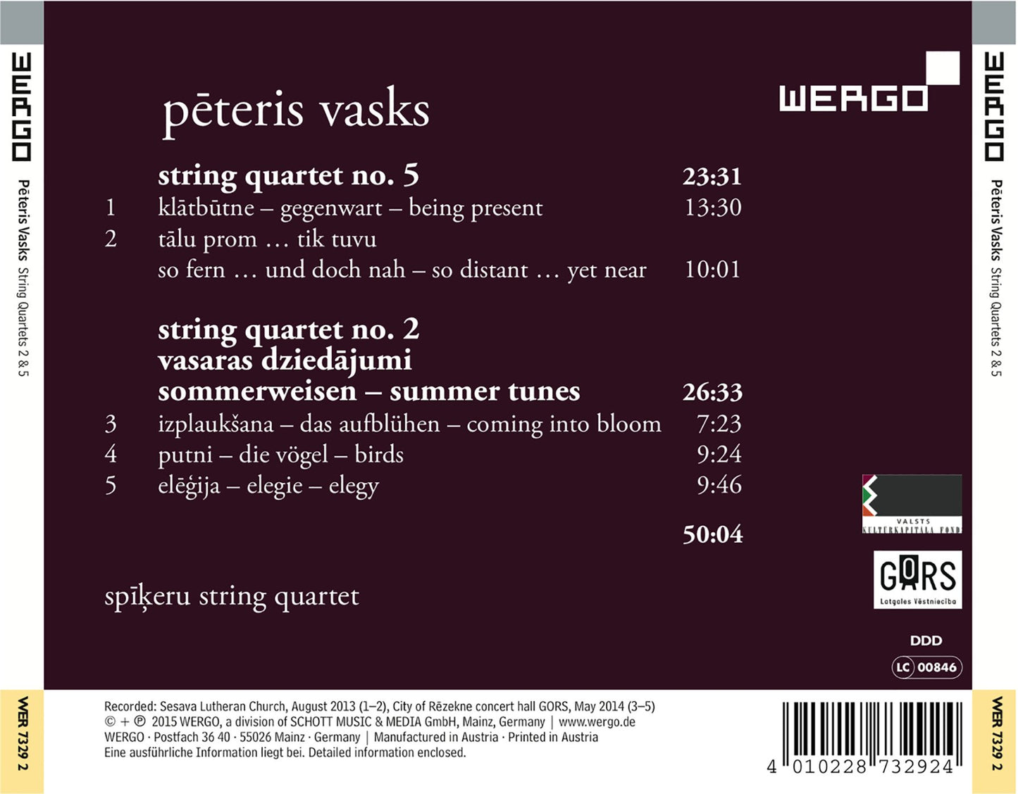 Vasks: String Quartets Nos. 2 and 5